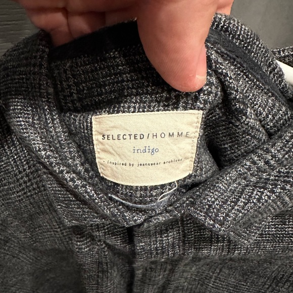 Men Button Down Shirt Grey Fleece Plaid - Picture 2 of 3